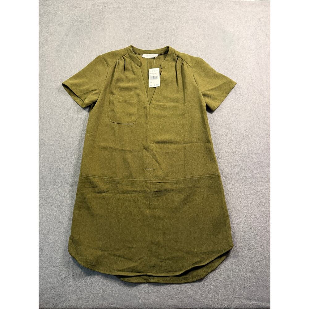 NWT Lush Womens Small Olive Green Split V Neck Shift Tunic Pocket Dress New